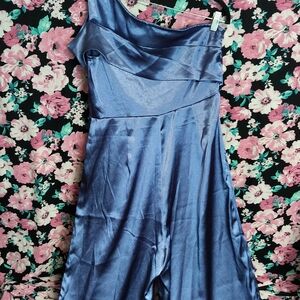SHEIN One Shoulder Satin Dress in Blue